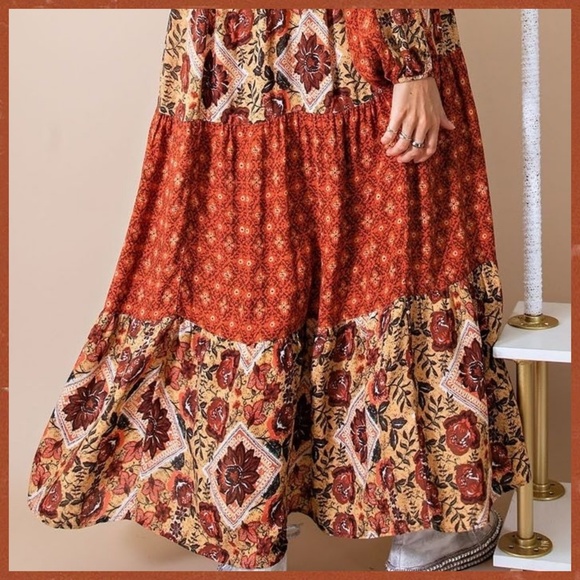 easel Dresses Easel Cottagecore Long Sleeve Mix Floral Print Maxi